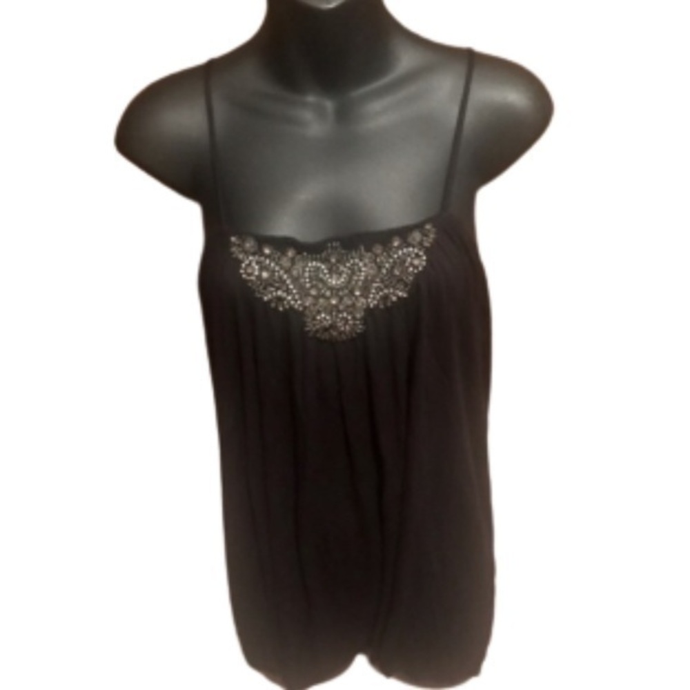 Kenar black beaded sparkle cami top with spaghetti straps size S